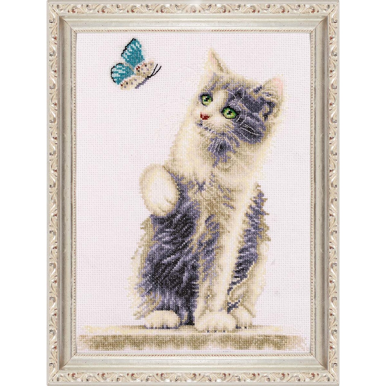 Dutch Stitch Brothers Cat with Butterfly Kit & Frame Counted Cross-Stitch